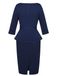 2PCS Blue 1960s Belt Top & Back Split Pencil Skirt