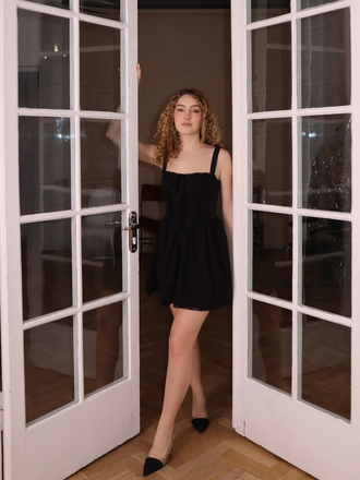 Black Solid Sleeveless Lace Mini Dress