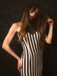 Black 1930s Spiderweb Mesh Stripe Fishtail Dress