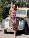 Pink 1930s Off-Shoulder Plaids Jumpsuit