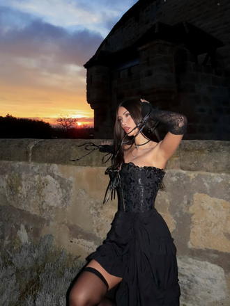 [Pre-Sale] 1970s Gothic Steampunk Wrinkle High Low Hem Skirt