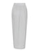 Back view of the shimmering silver high-waisted maxi skirt on a clean white background.