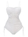 White ruched swimsuit on a white background
