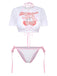 Front view of the white cropped swim tee with a cherry graphic and pink tie-front detail.