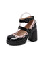 Vintage Lace Patent Leather Chunky Heels