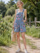 Blue 1960s Denim Floral Pocket Wide Strap Romper