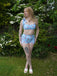 Blue 1950s Cherry Plaid Lace-up Swimsuit