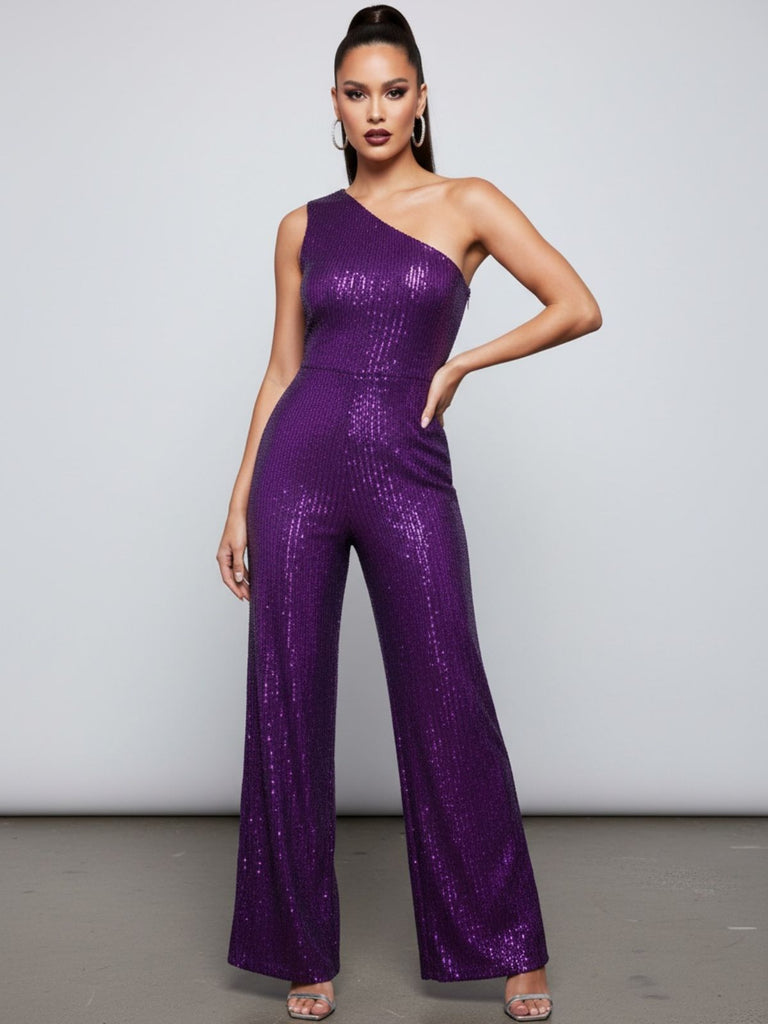 [Pre-Sale] Purple 1970s  Sequin One-Shoulder Jumpsuit
