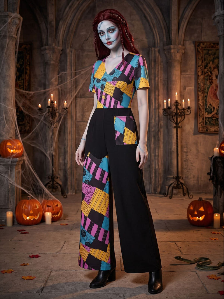 Multicolor 1940s Nightmare Before Christmas Sally Jumpsuit