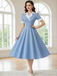 1950s Notched Collar Colorblock Swing Dress