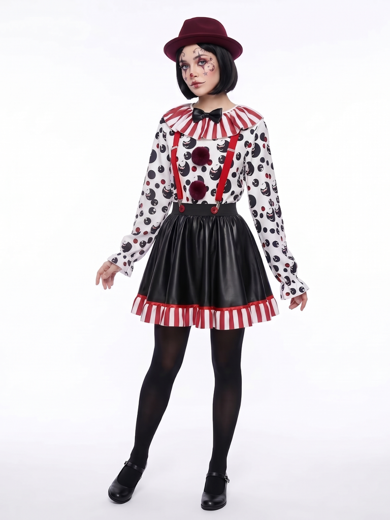 Red & Black 1950s Halloween Clown Cosplay Costume Set