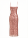 1930s Solid Sequined Back Slit Spaghetti Strap Dress