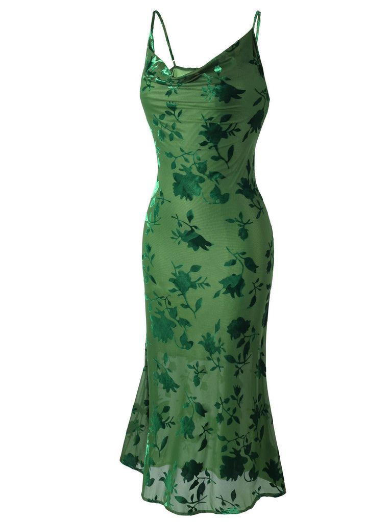 Green 1960s Floral Vintage Dress