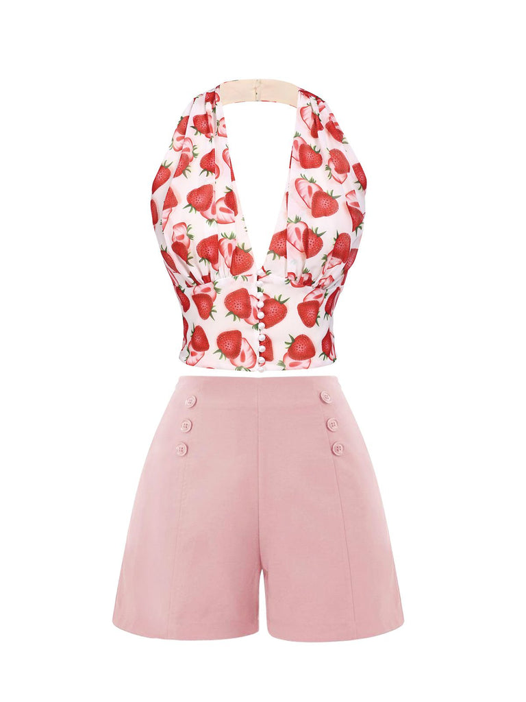 Pink 1950s Button Solid Shorts