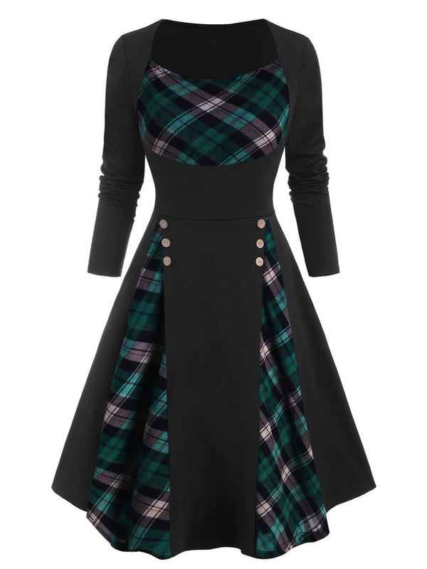 Black 1950s Plaid Patchwork Swing Dress – Retro Stage - Chic Vintage ...