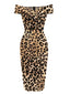1960s Off-shoulder Leopard Pencil Dress
