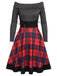 Plaids 1950s Off Shoulder Knitted Dress