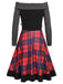 Plaids 1950s Off Shoulder Knitted Dress