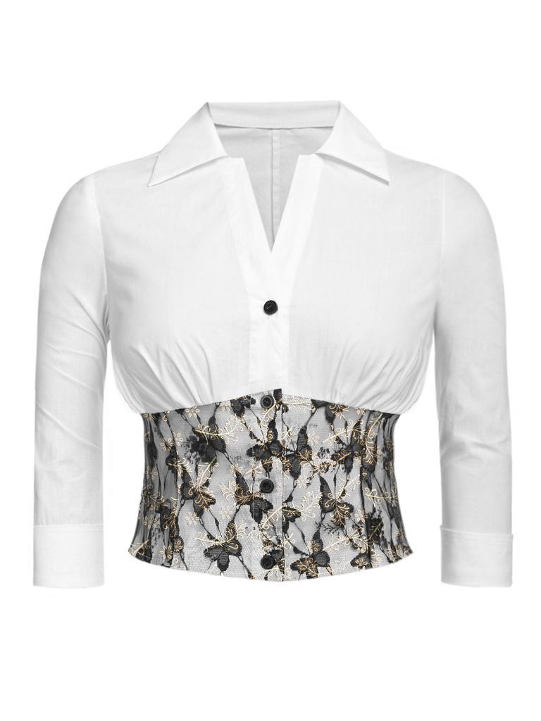 Lace Butterflies Patchwork Blouse Top