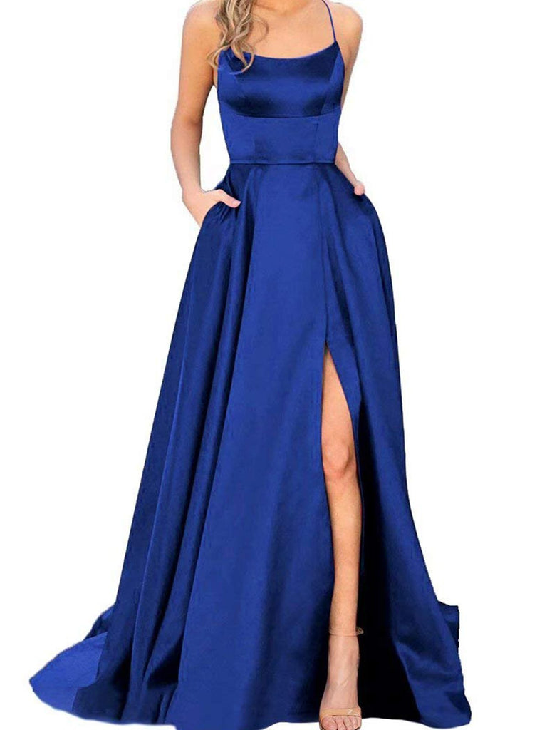 Solid Strap Long Slit Maxi Dress