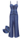 Blue 1940s Spaghetti Strap Top & High Waist Wide Leg Pants