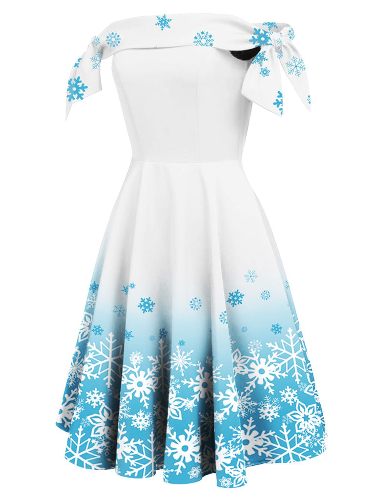 White 1950s Off Shoulder Snowflake Dress