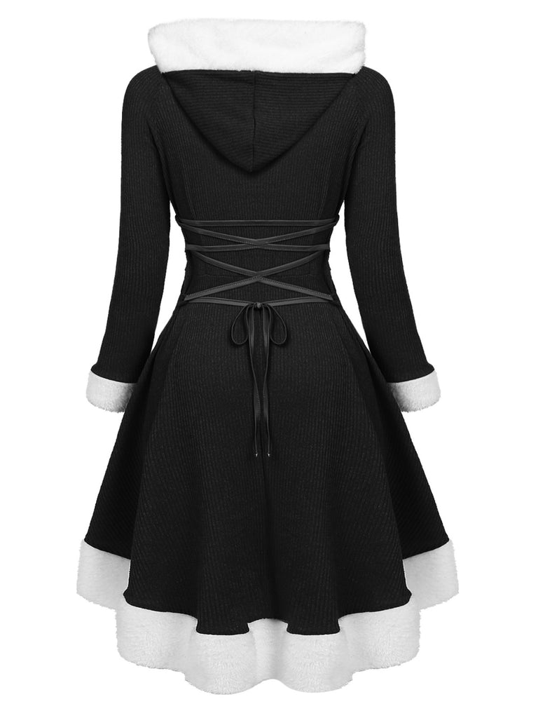 1950s Furry Patchwork Solid Lace-up Dress