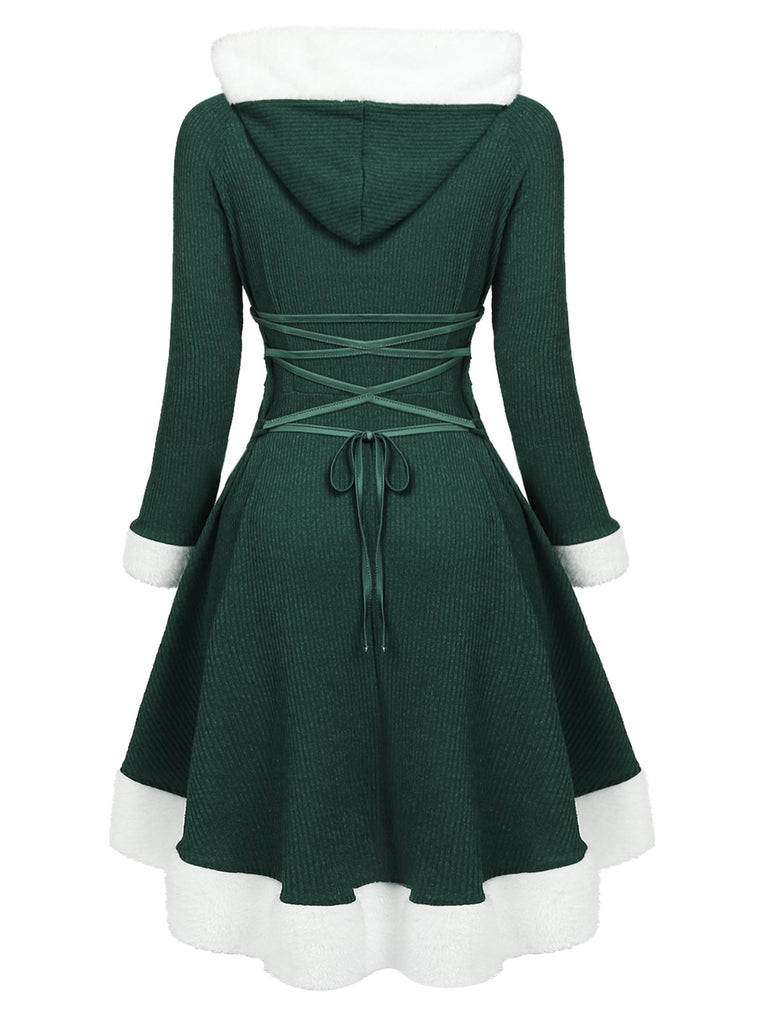 1950s Furry Patchwork Solid Lace-up Dress