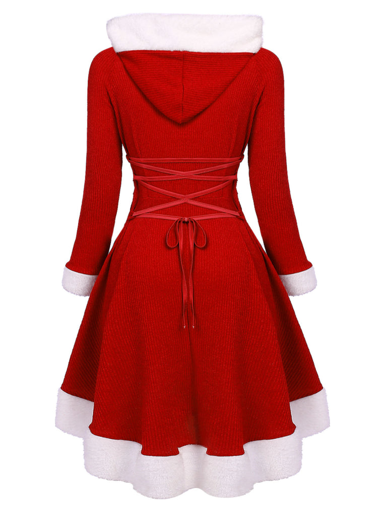 1950s Furry Patchwork Solid Lace-up Dress