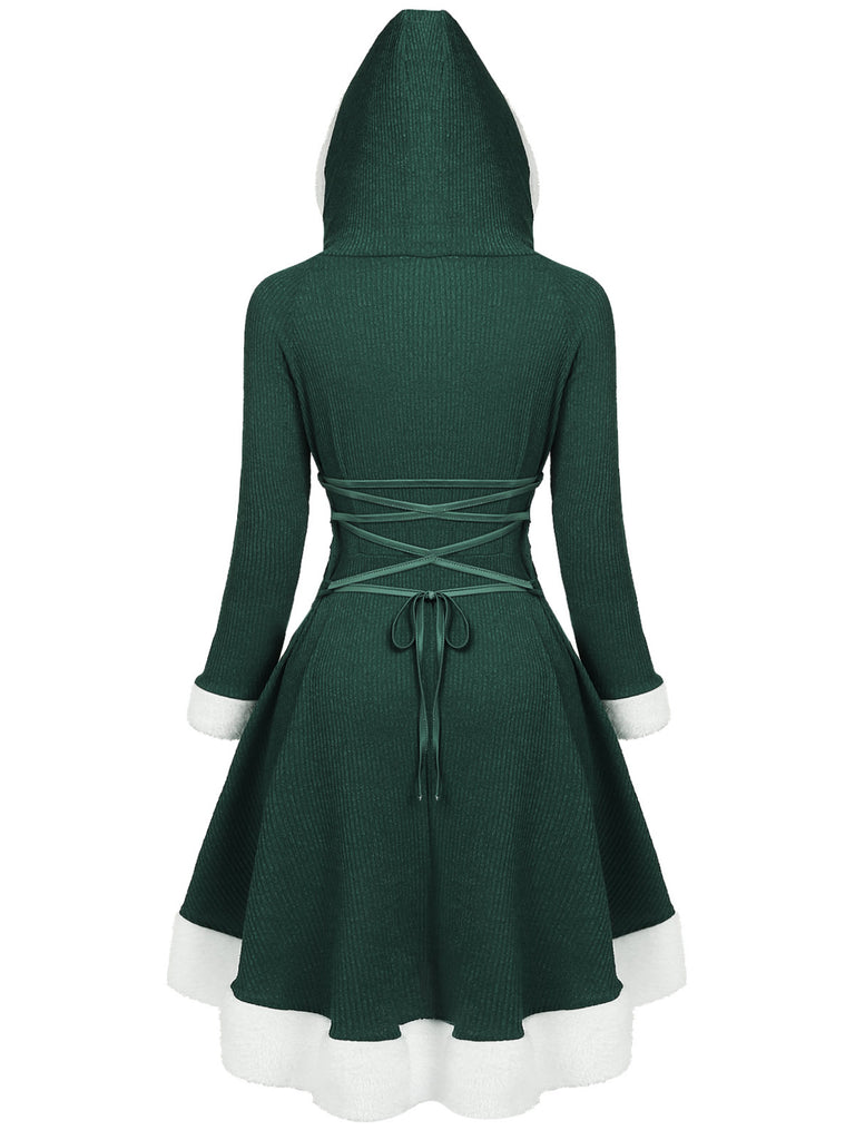1950s Furry Patchwork Solid Lace-up Dress