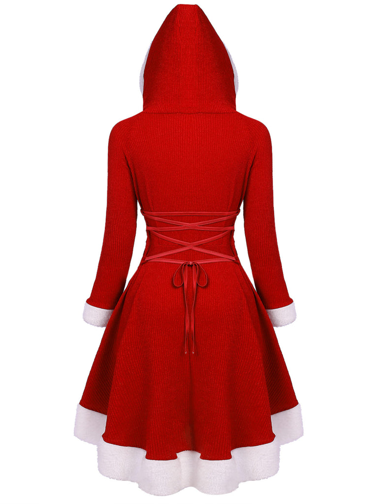 1950s Furry Patchwork Solid Lace-up Dress