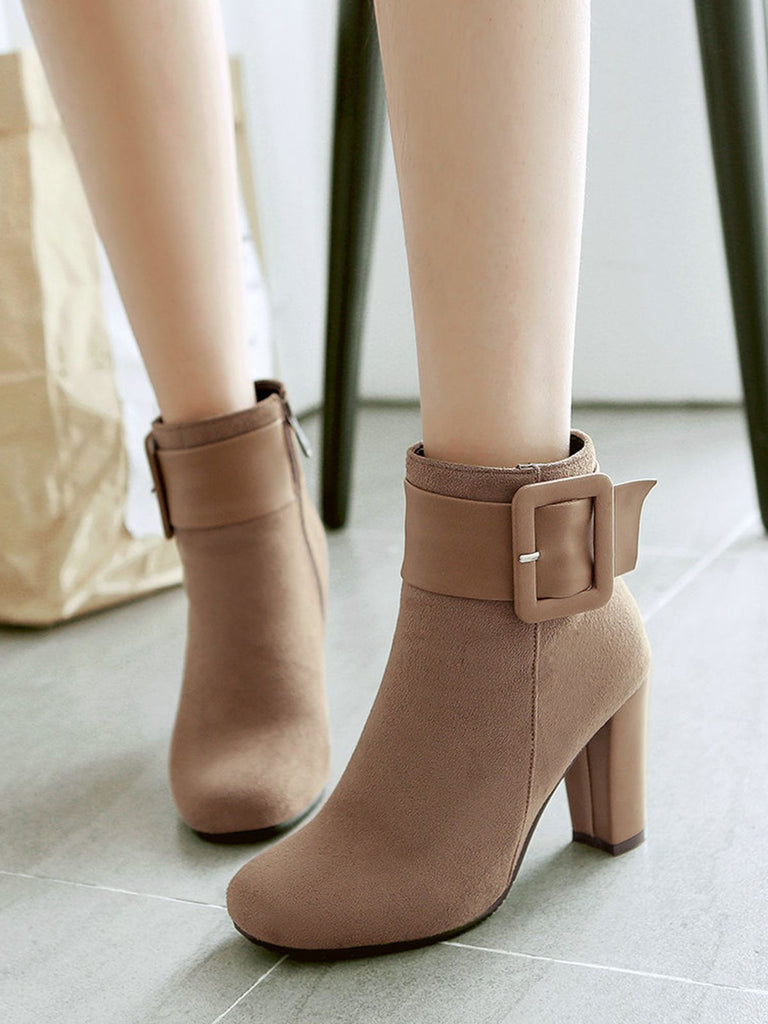 Retro Solid Thick Heel Short Boots
