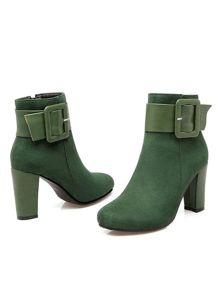 Retro Solid Thick Heel Short Boots
