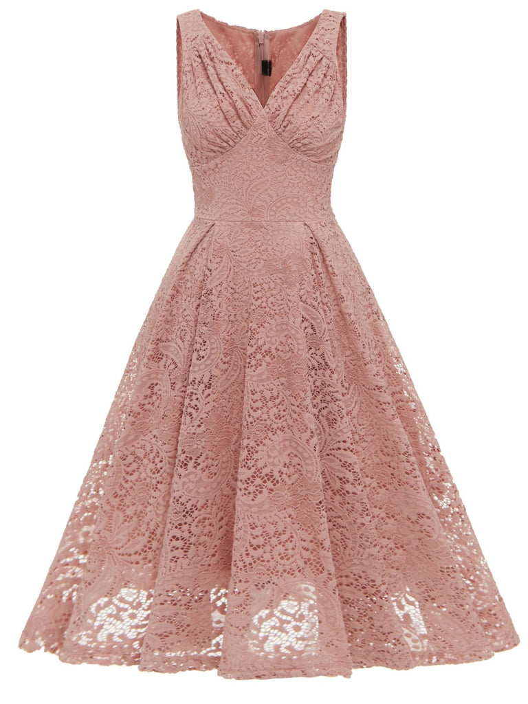 1950s Floral Lace Solid Swing Dress
