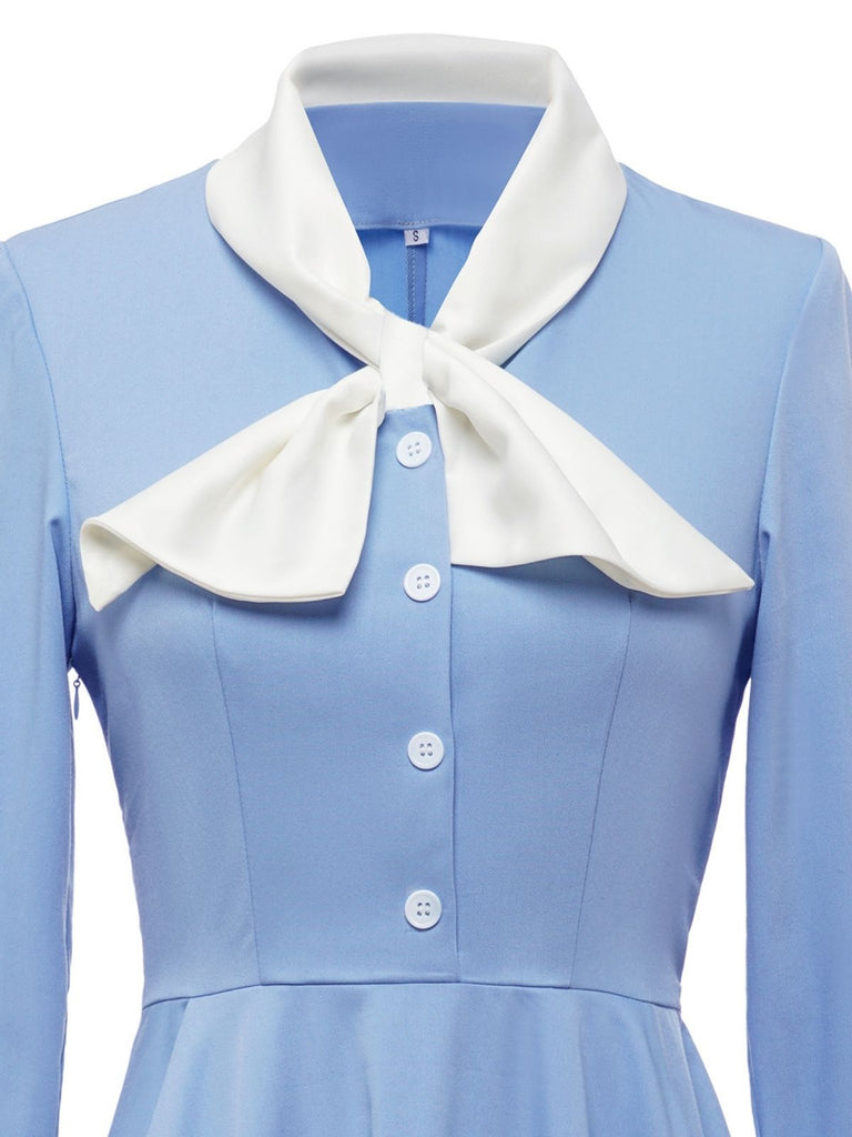Blue 1950s Solid Button Swing Dress