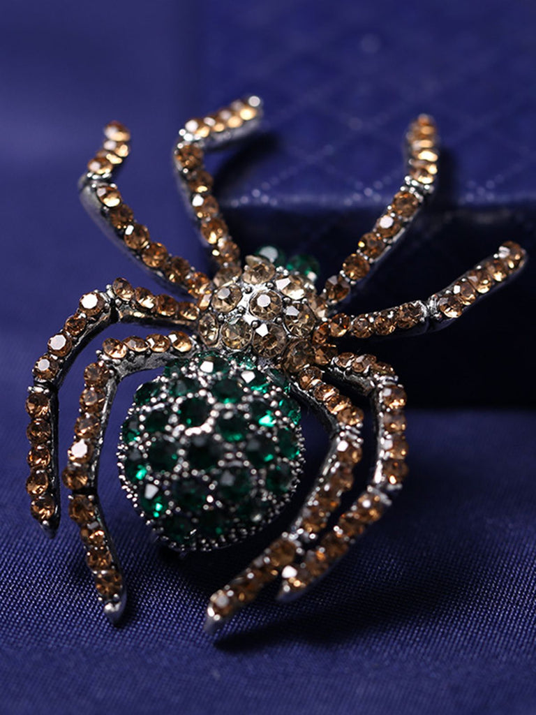Retro Halloween Spider Rhinestone Brooch