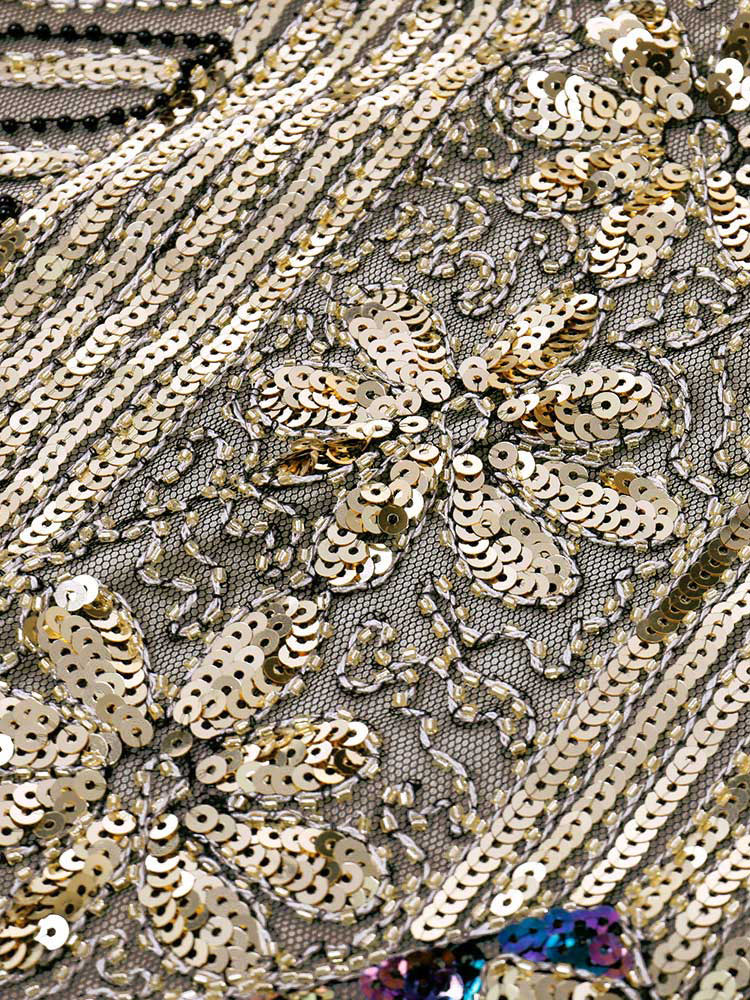 [US Warehouse] Champagne 1920s Sequined Flapper Dress & 6PCS Acccessories
