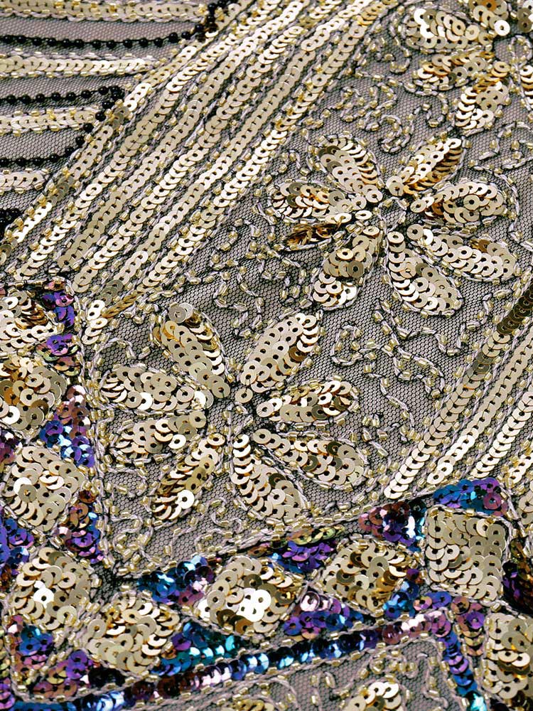[US Warehouse] Champagne 1920s Sequined Flapper Dress & 6PCS Acccessories