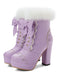 Retro Furry Bowknot Chunky Heel Snow Boots