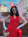 Red 1960s Dots V-Neck Pencil Dress