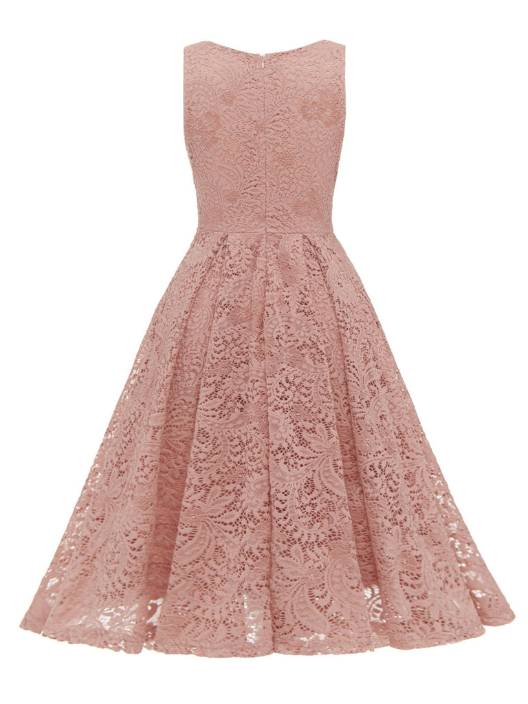 1950s Floral Lace Solid Swing Dress