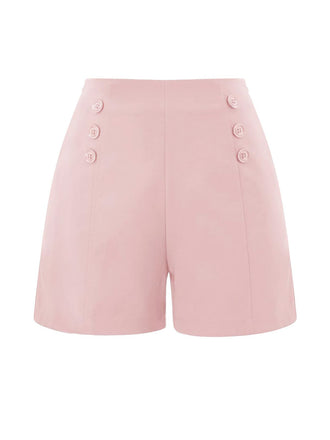 [US Warehouse] Pink 1950s Button Solid Shorts