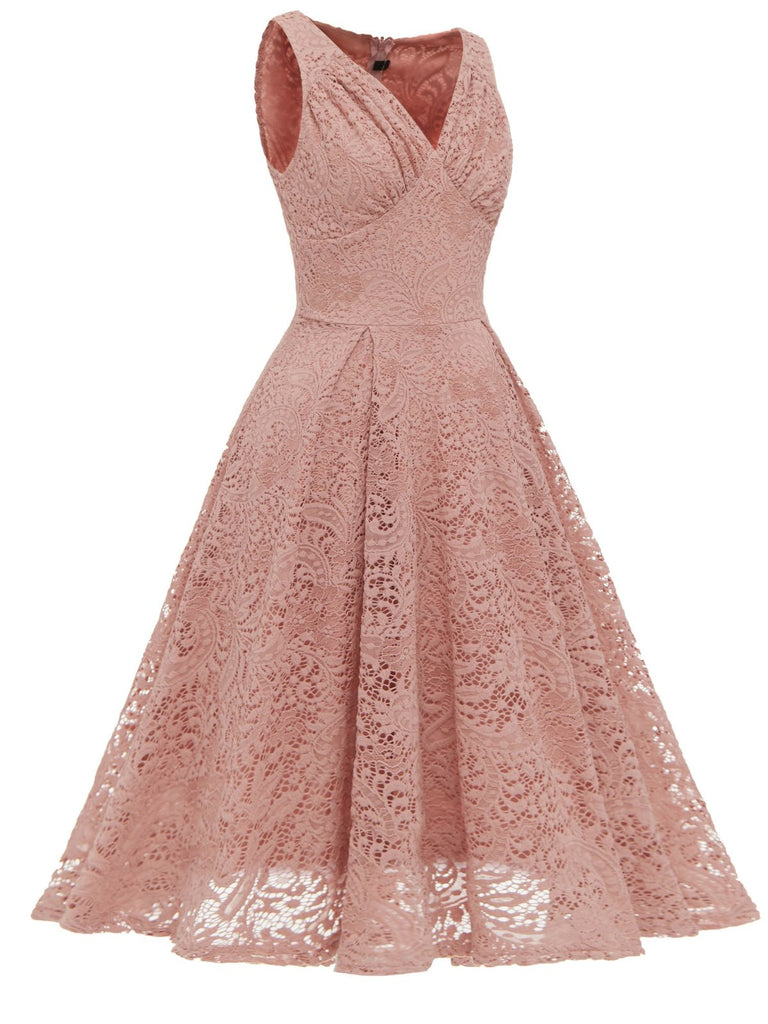 1950s Floral Lace Solid Swing Dress