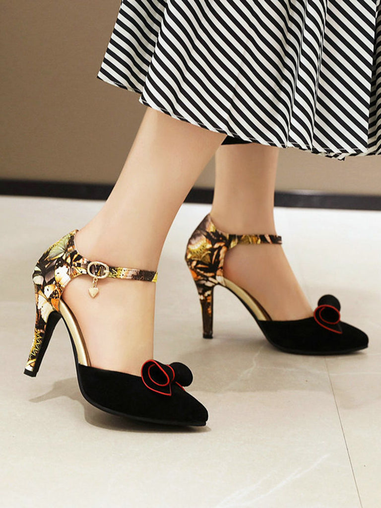 Retro Pointed Toe Bow High Heel Shoes