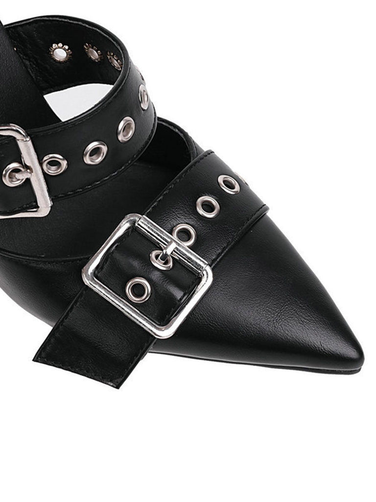Retro Lace-up Button Décor Pointed Shoes