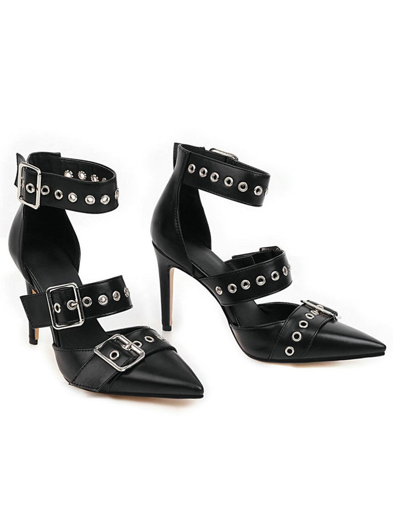Retro Lace-up Button Décor Pointed Shoes