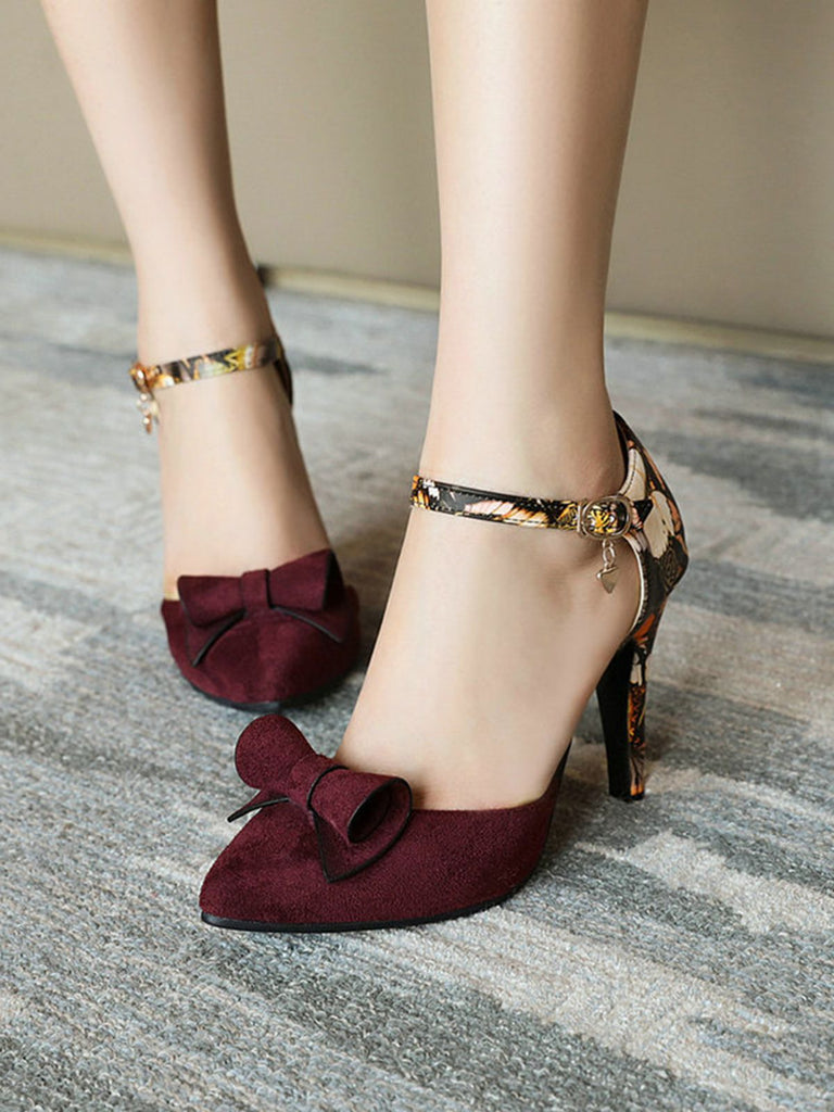 Retro Pointed Toe Bow High Heel Shoes
