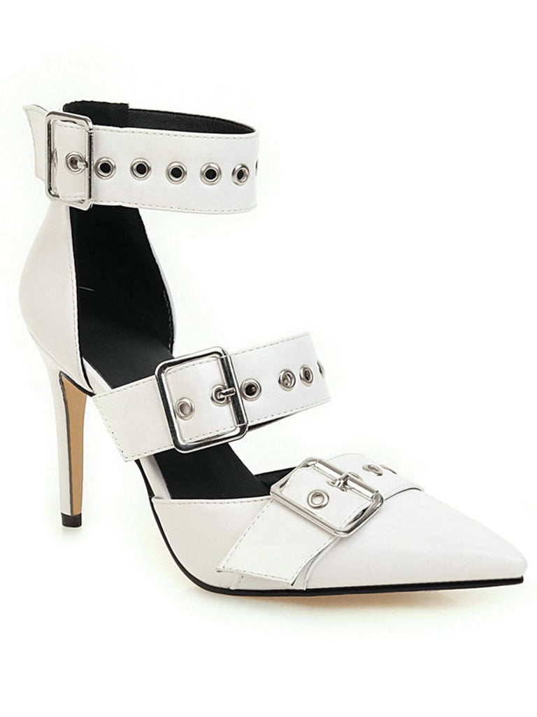 Retro Lace-up Button Décor Pointed Shoes