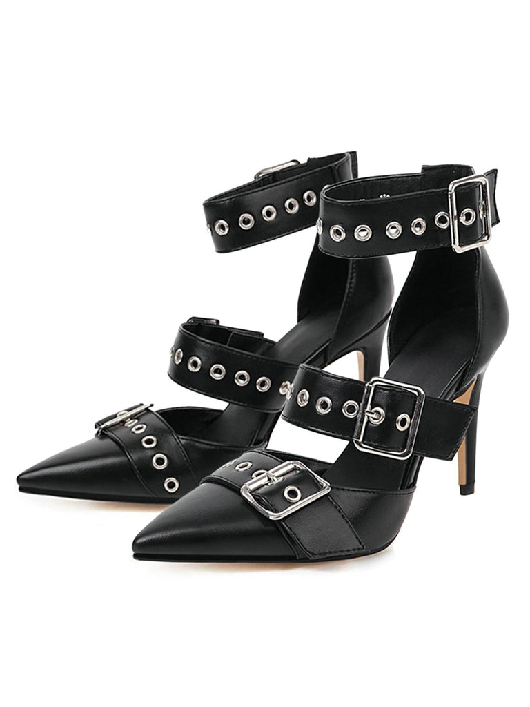 Retro Lace-up Button Décor Pointed Shoes