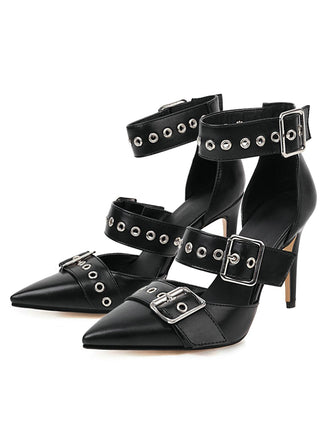 Retro Lace-up Button Décor Pointed Shoes